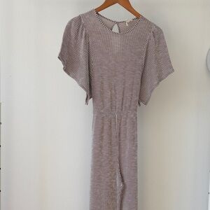 Striped White Brown Flowy Stretchy Tie Back Romper